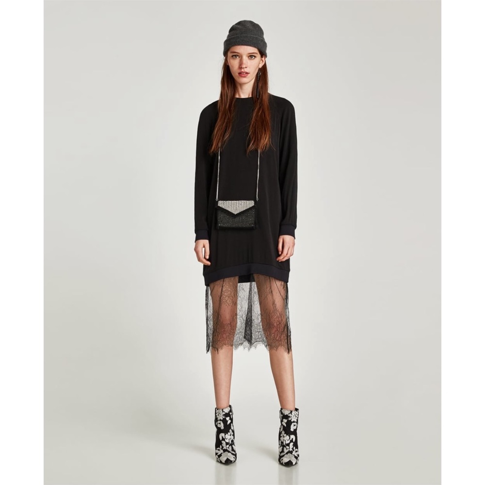 ZARA Contrast Fabric Lace Dress